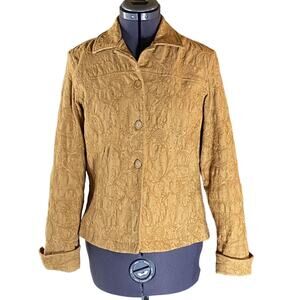 Coldwater Creek Womens PS Button Front Jacket Blazer Gold Tapestry Tone on Tone